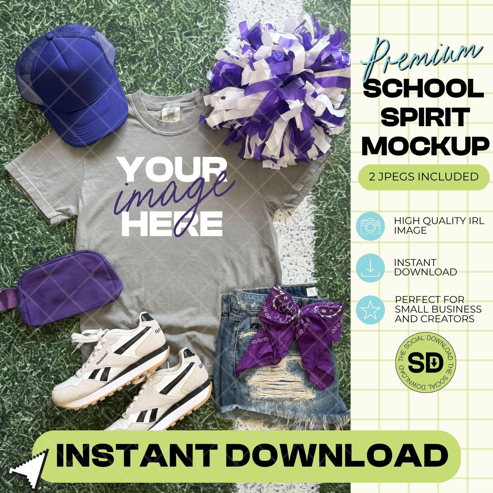 1717 Comfort Colors Grey Mock Up- Purple School Spirit Accessories (1717-CC-Grey-GSW-Purple)