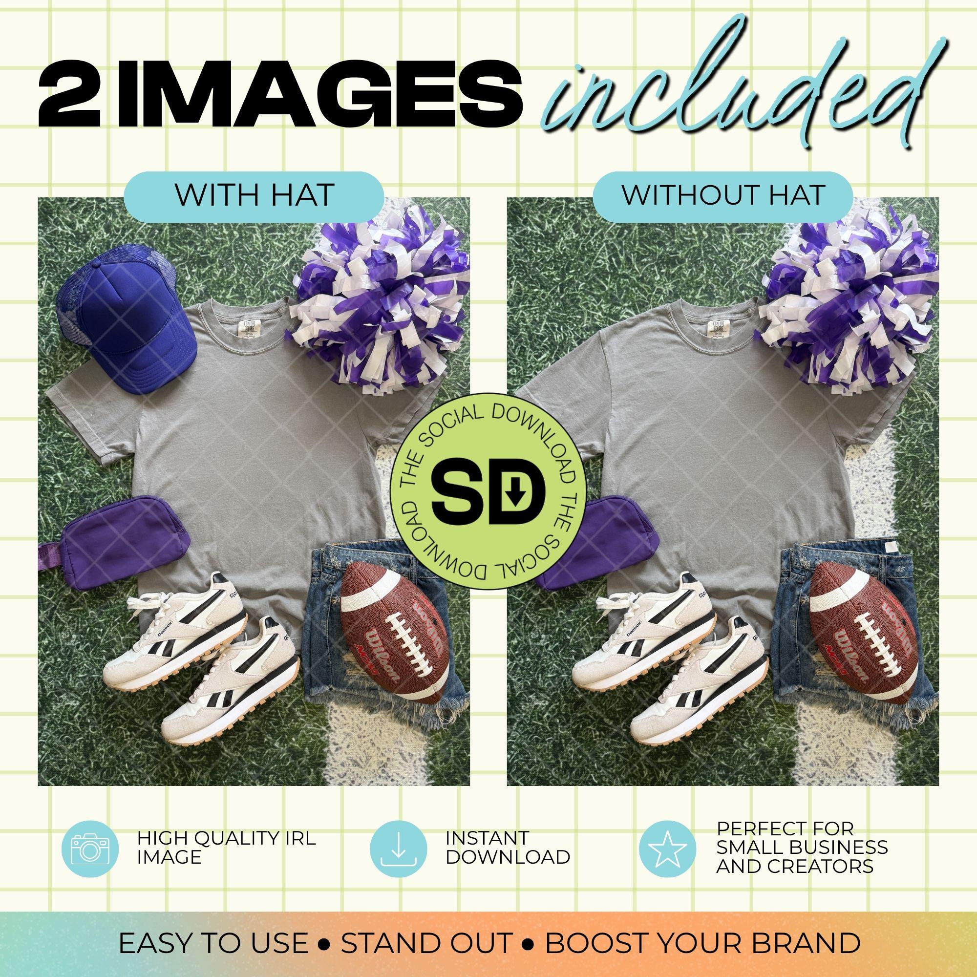 1717 Comfort Colors Grey Football Mock Up- Purple School Spirit Accessories(1717-CC-Grey-FB-Purple)