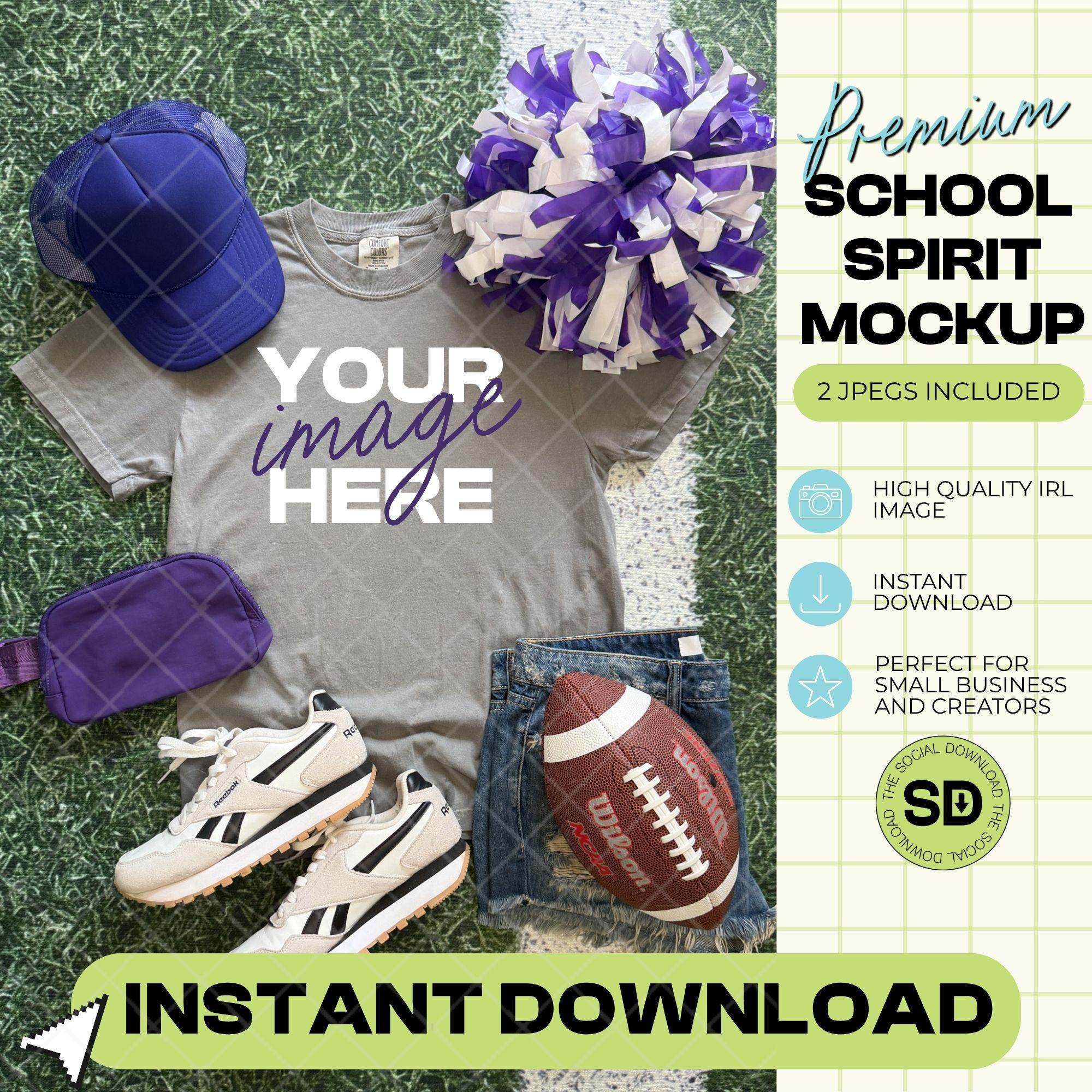 1717 Comfort Colors Grey Football Mock Up- Purple School Spirit Accessories(1717-CC-Grey-FB-Purple)