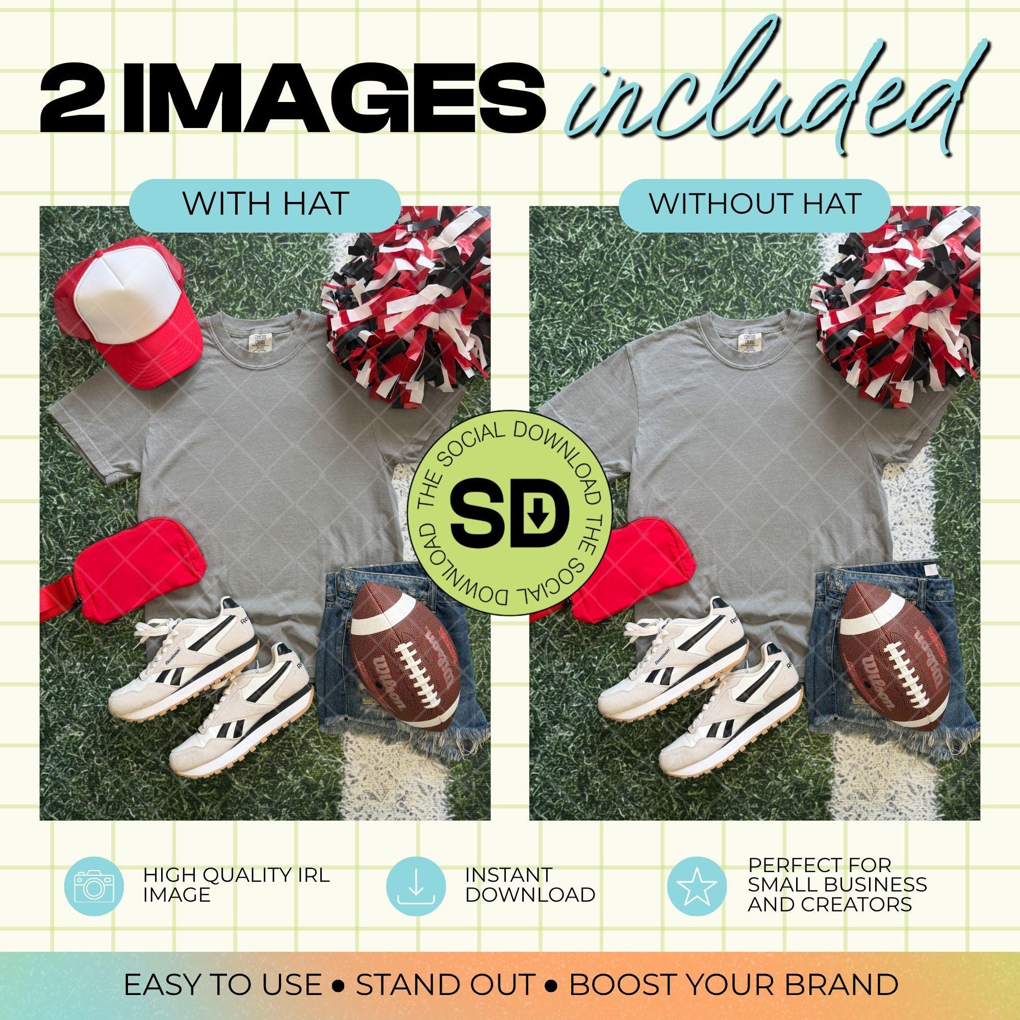 1717 Comfort Colors Grey Football Mock Up- Red School Spirit Accessories (1717-CC-Grey-FB-Red)