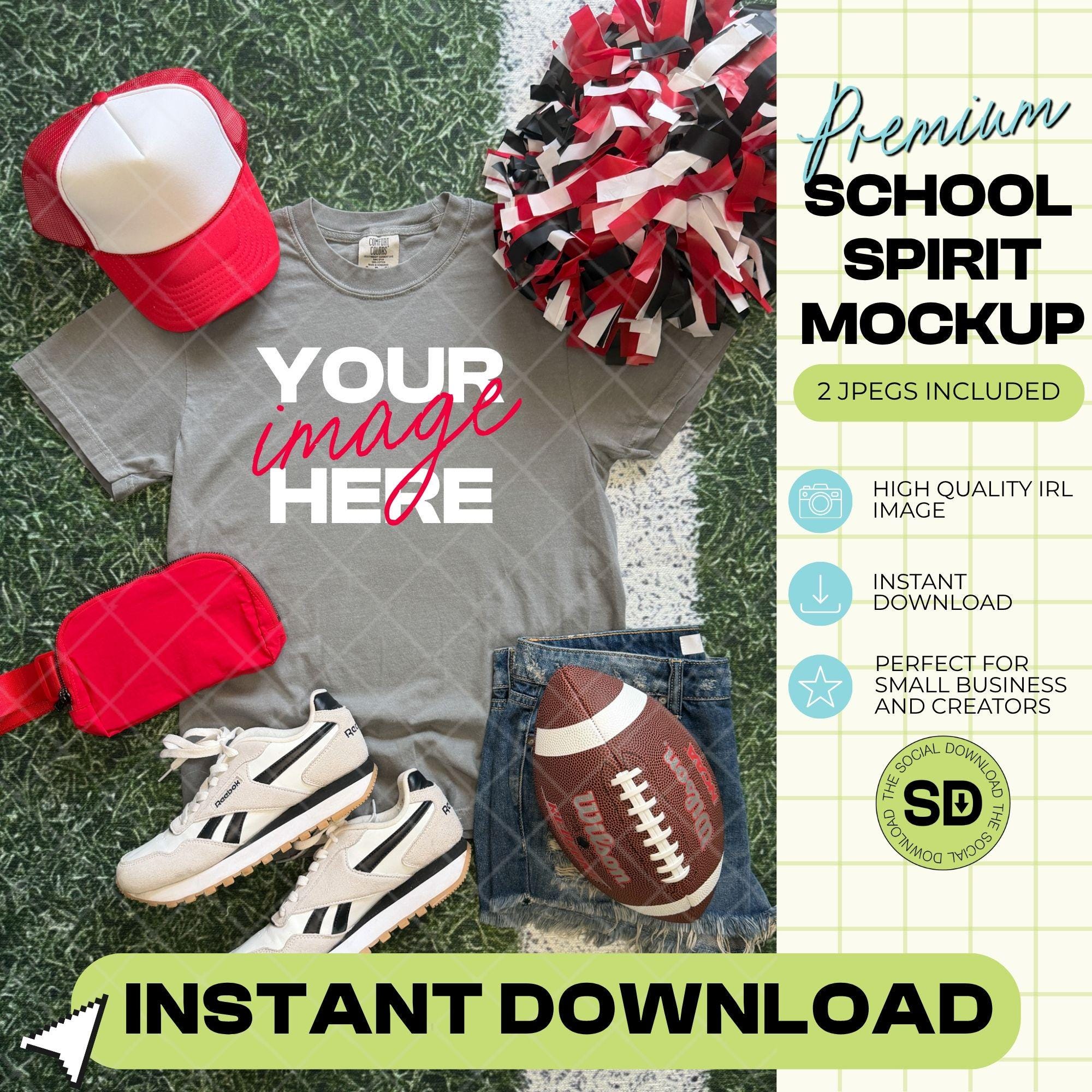 1717 Comfort Colors Grey Football Mock Up- Red School Spirit Accessories (1717-CC-Grey-FB-Red)