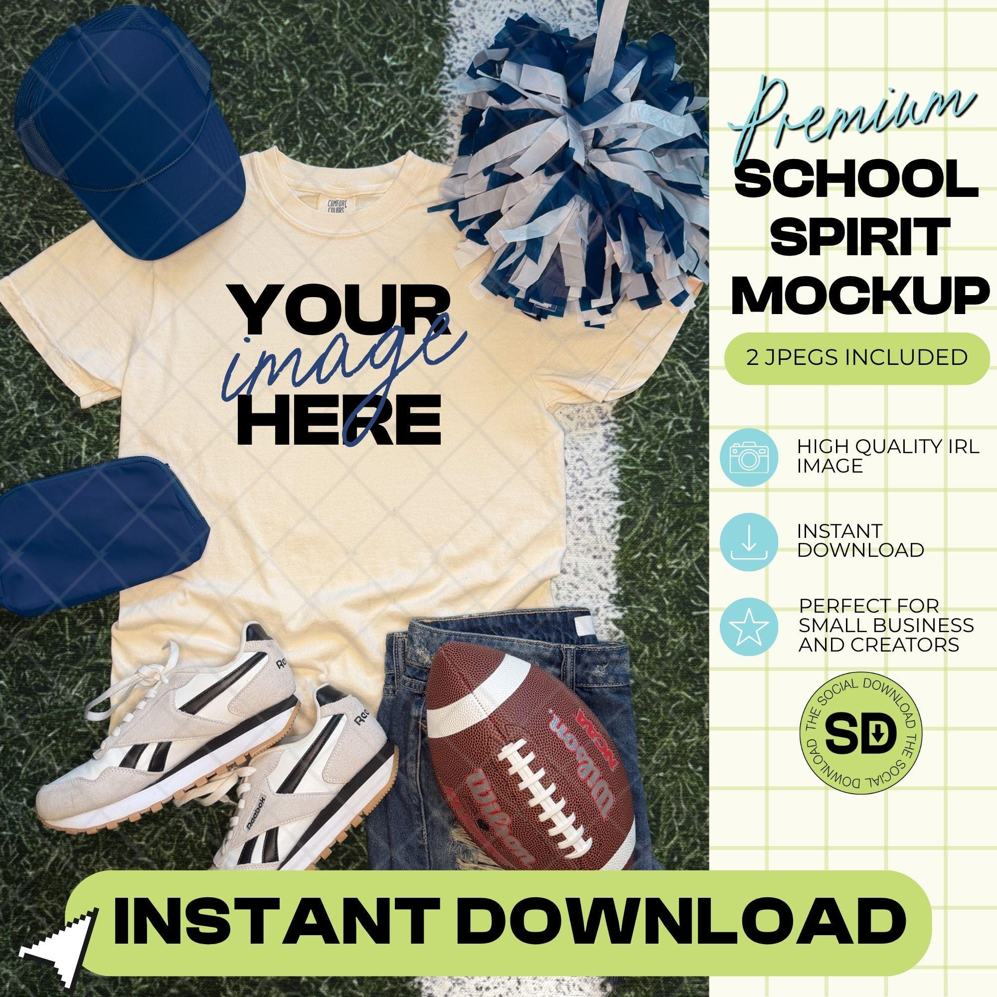 1717 Comfort Colors Ivory Football Mock Up- Navy School Spirit Accessories  (1717-CC-Ivory-FB-Navy)