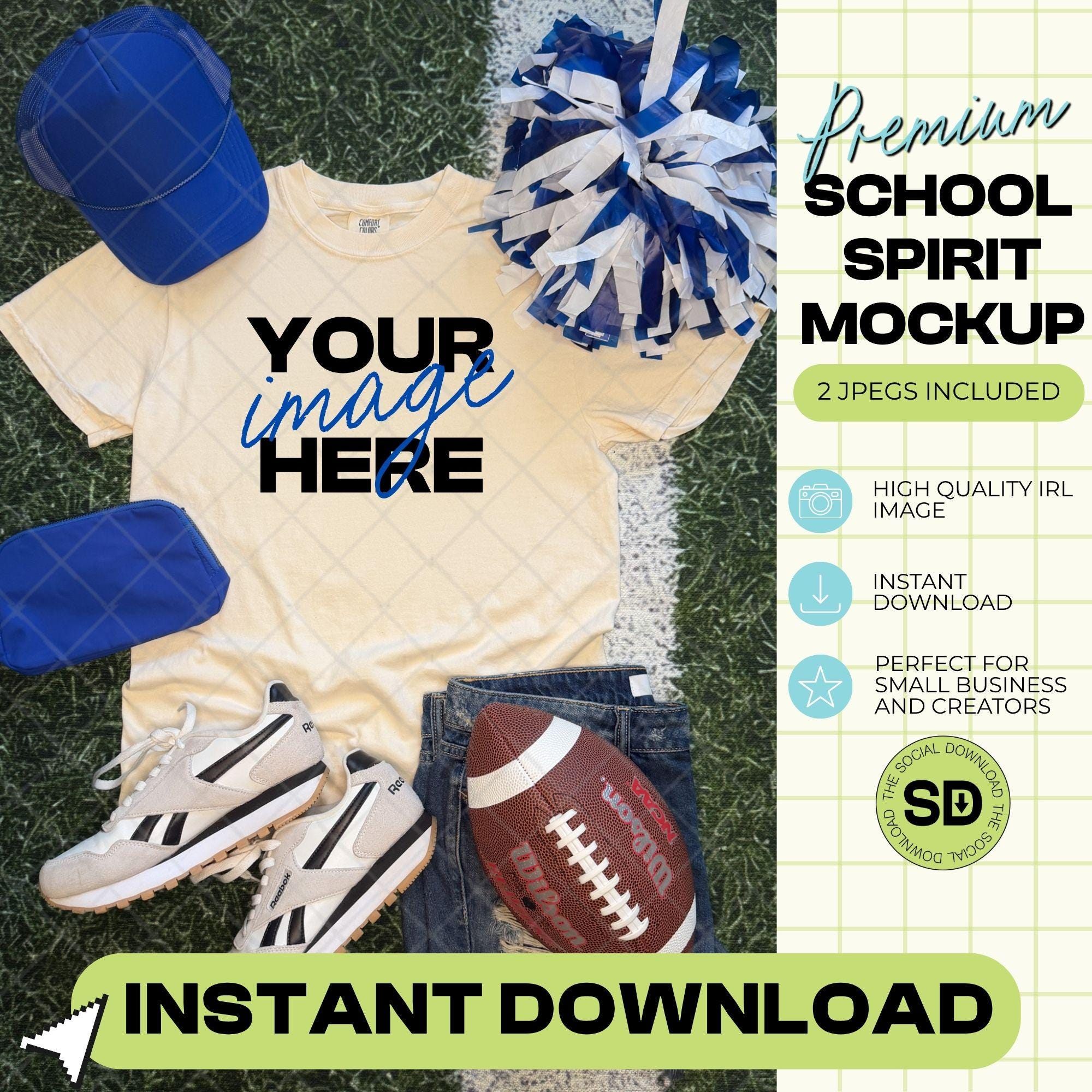 1717 Comfort Colors Ivory Football Mock Up- Royal School Spirit Accessories  (1717-CC-Ivory-FB-Royal)