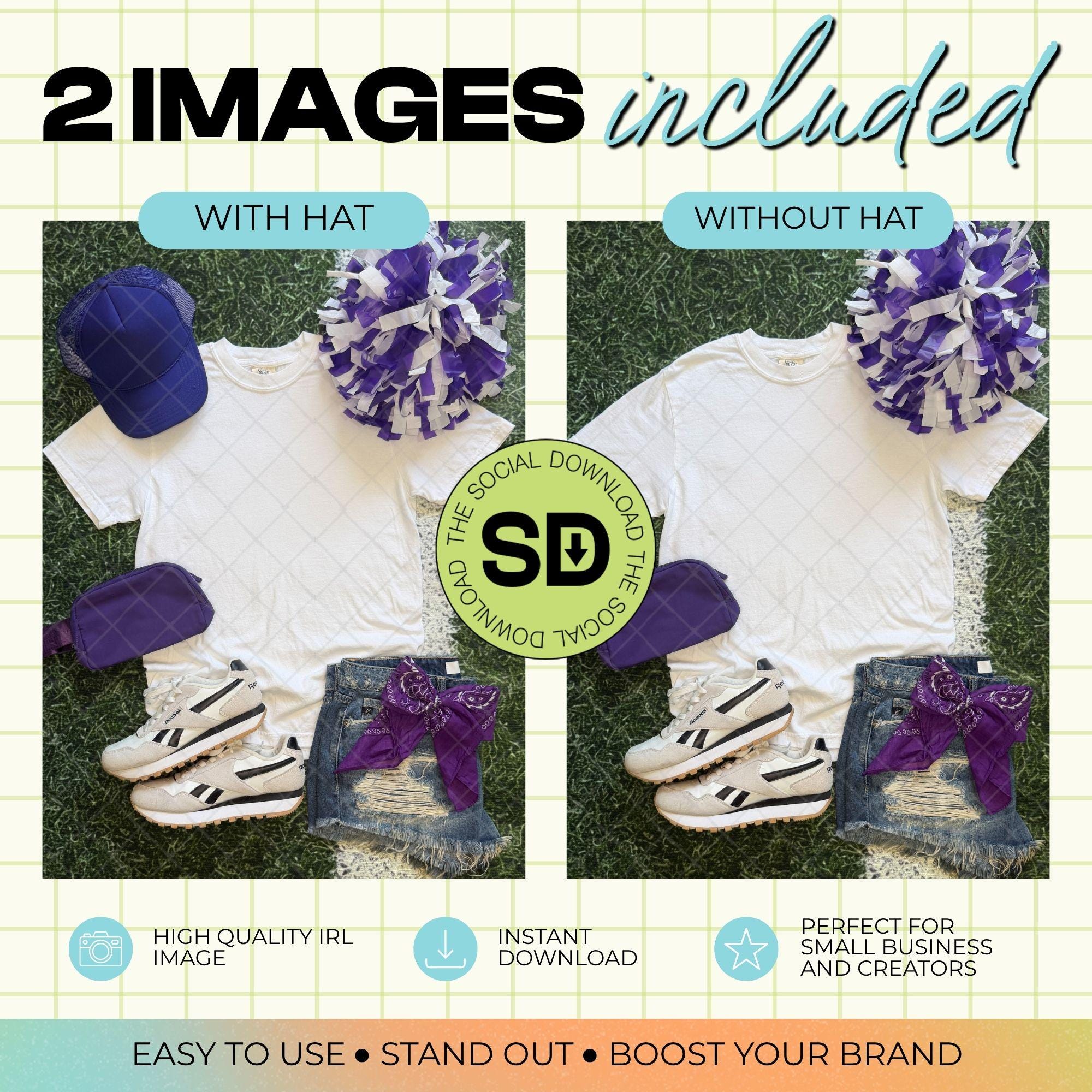 1717 Comfort Colors White Mock Up- Purple School Spirit Accessories (1717-CC-White-GSW-Purple)