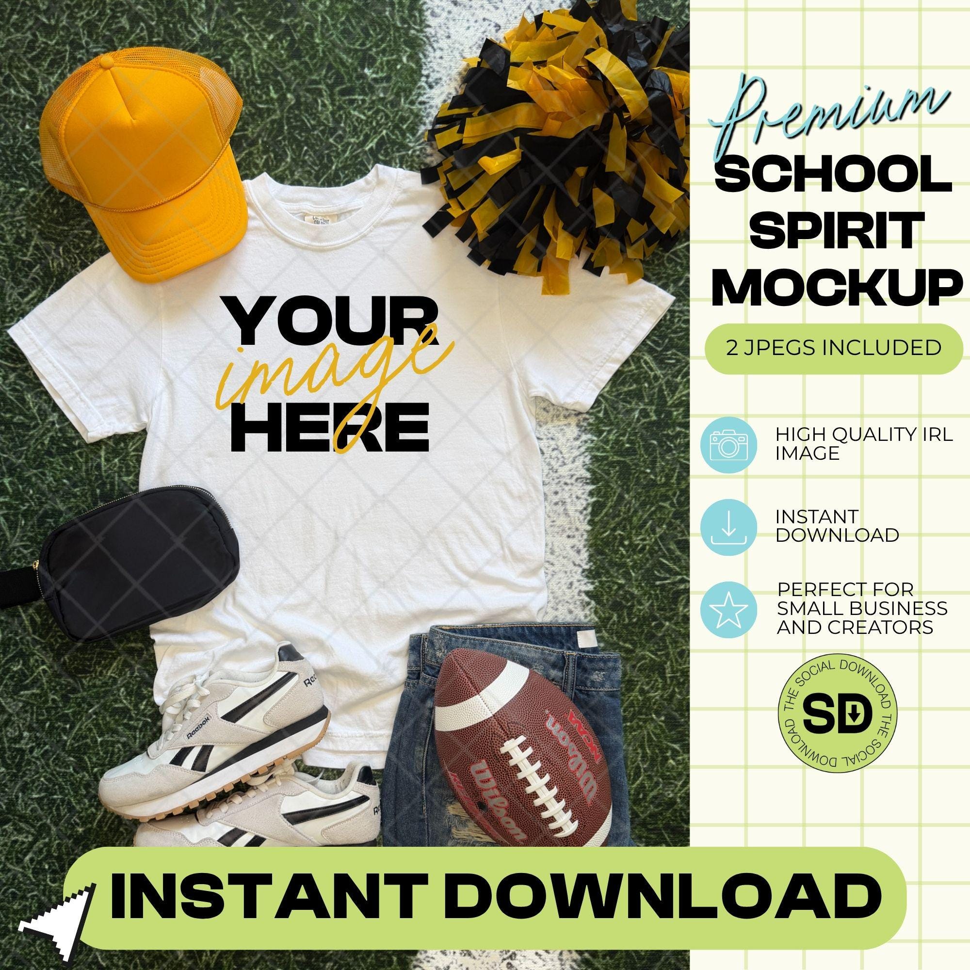 1717 Comfort Colors White Football Mock Up- Gold School Spirit Accessories (1717-CC-White-FB-Gold)