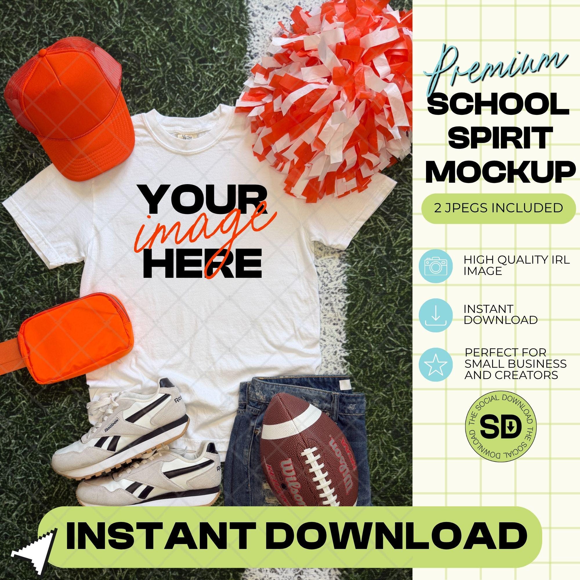 1717 Comfort Colors White Football Mock Up- Orange School Spirit Accessories (1717-CC-White-FB-Orange)