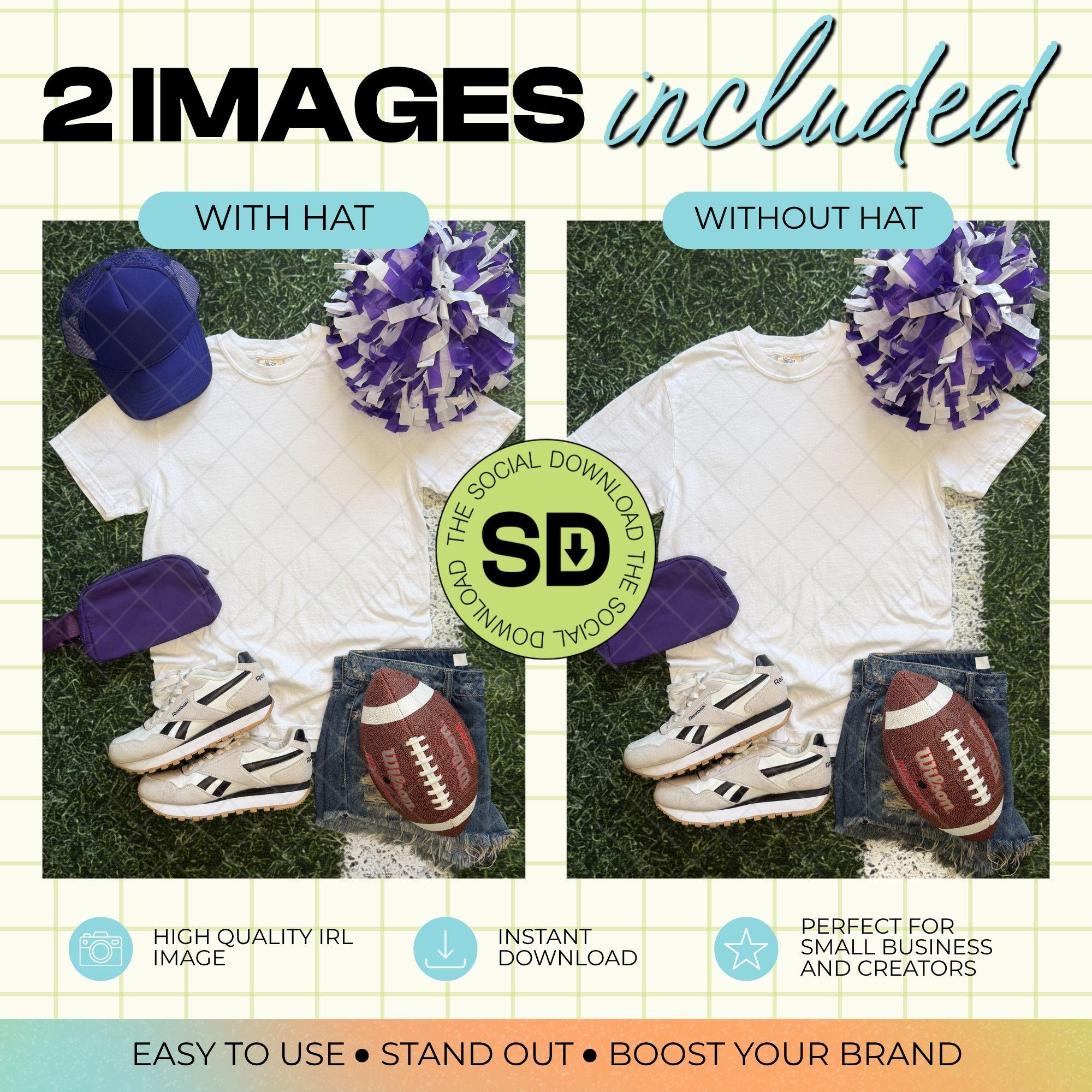 1717 Comfort Colors White Football Mock Up- Purple School Spirit Accessories (1717-CC-White-FB-Purple)