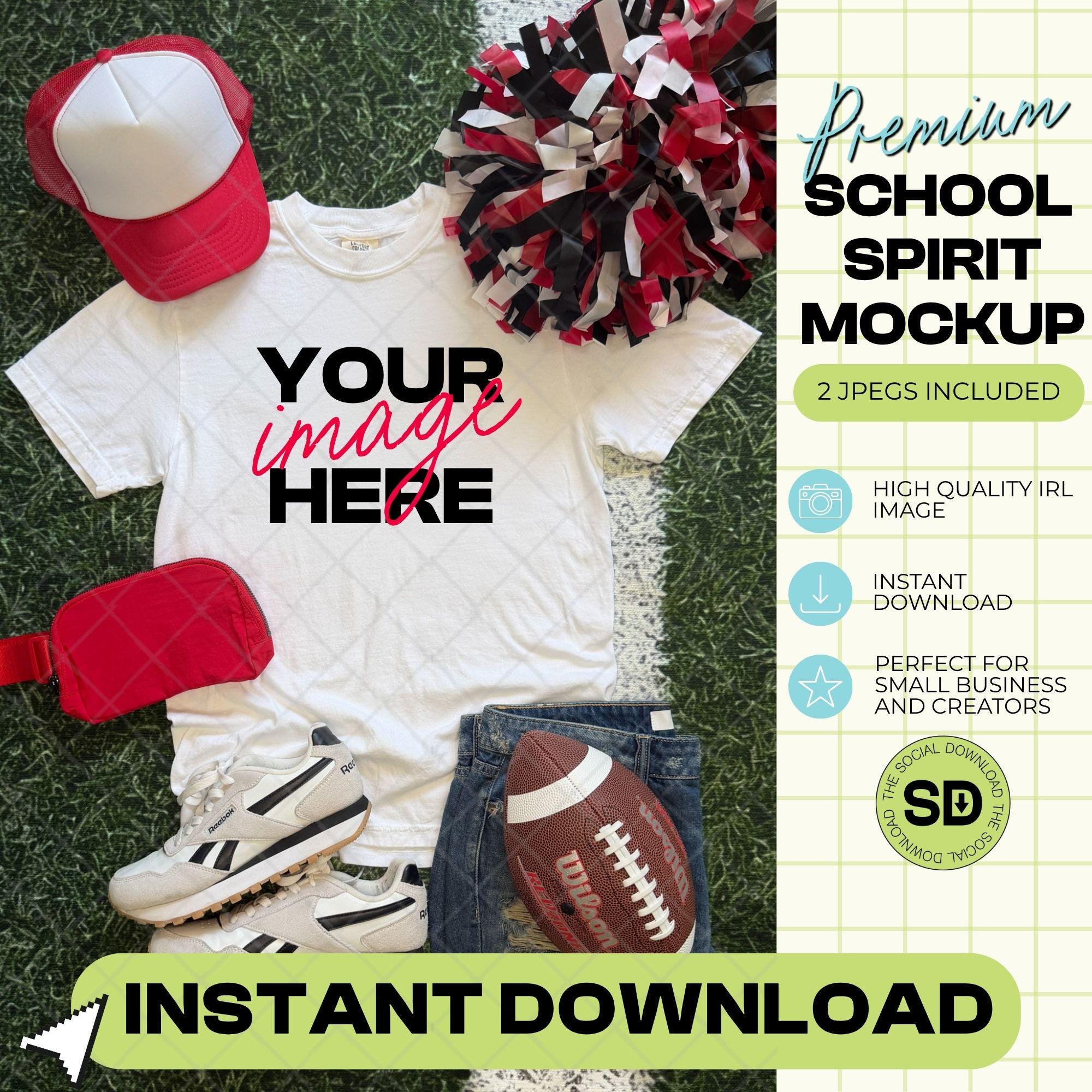 1717 Comfort Colors White Football Mock Up- Red School Spirit Accessories (1717-CC-White-FB-Red)