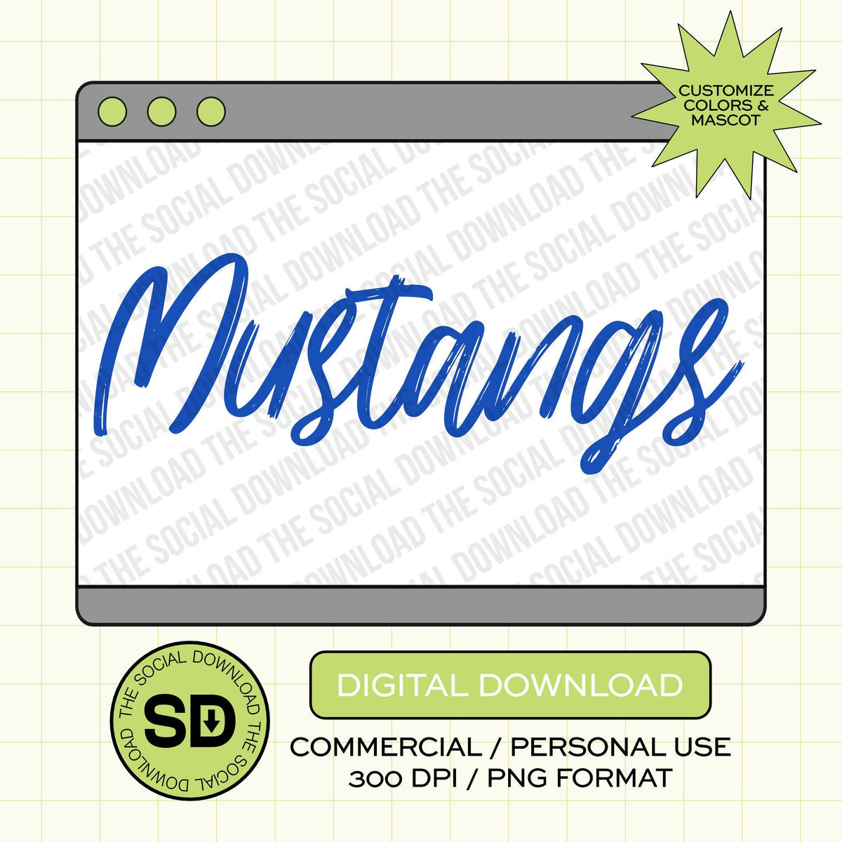 Brush Script Mascot Custom School Spirit PNG File (SW1206)