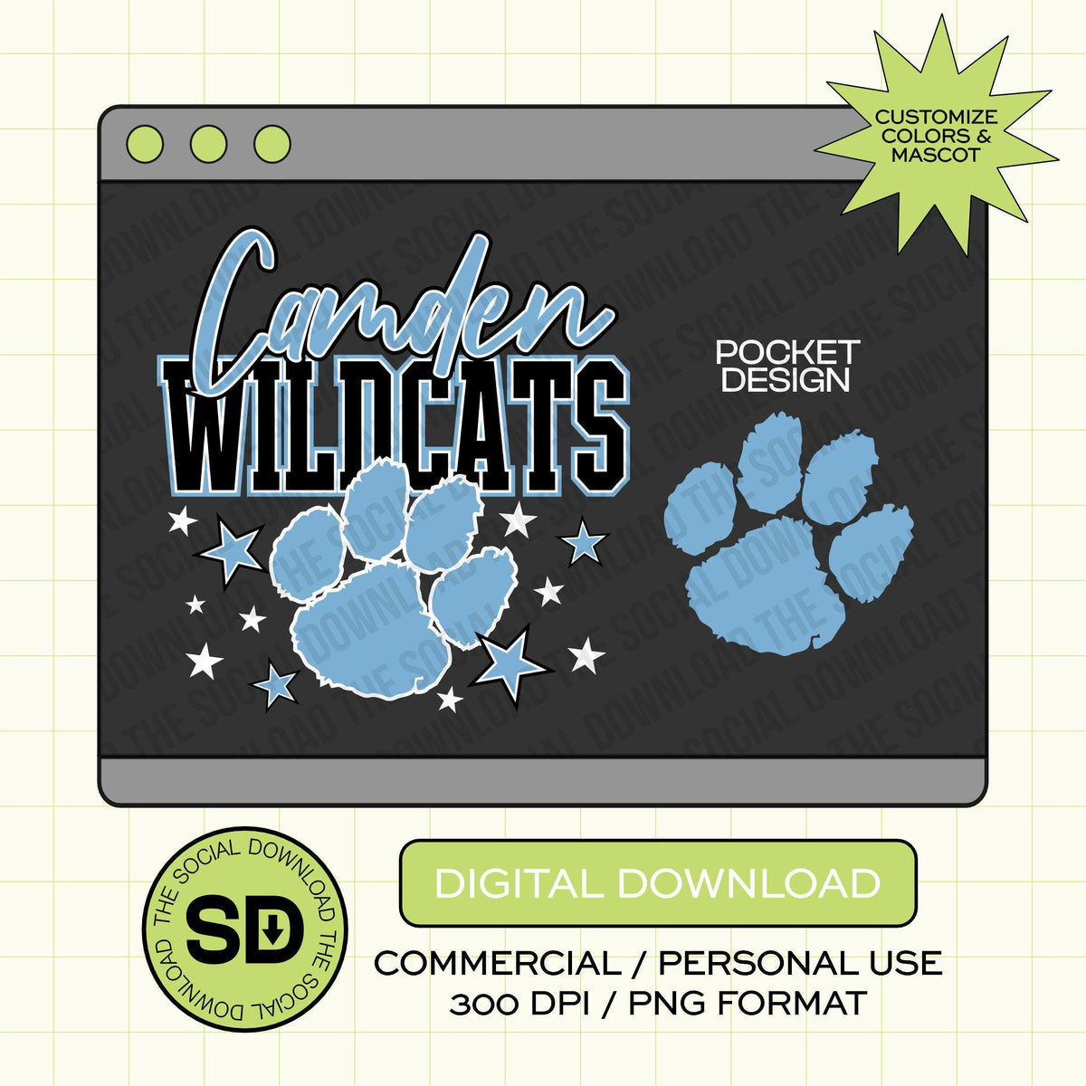 All Star Mascot Custom School Spirit PNG File (SW1219)