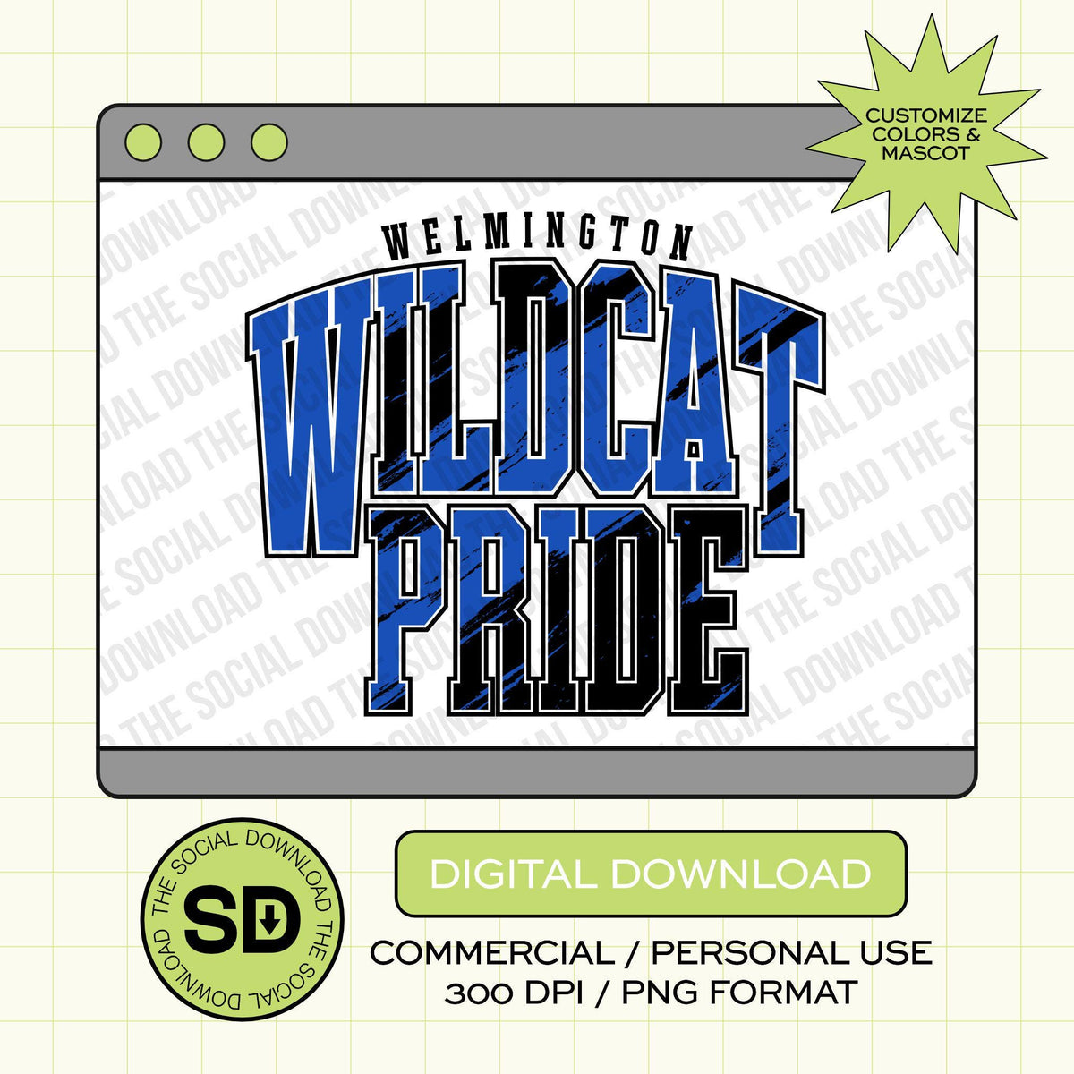 Abstract Mascot Pride Custom School Spirit PNG File (SW1200)