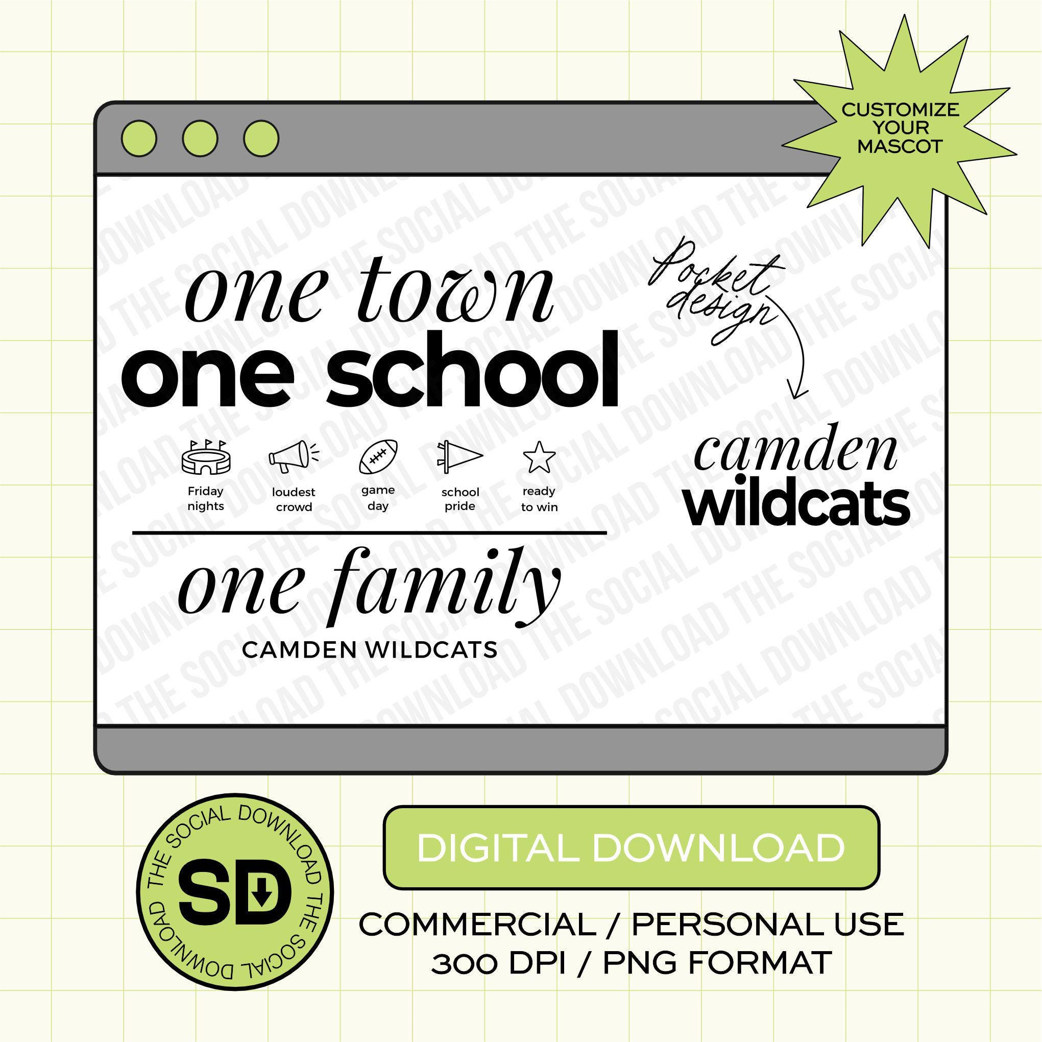 One Town One School Custom School Spirit PNG Download File, custom school png, spirit png, DTF, Sublimation, dtg (SW1211)