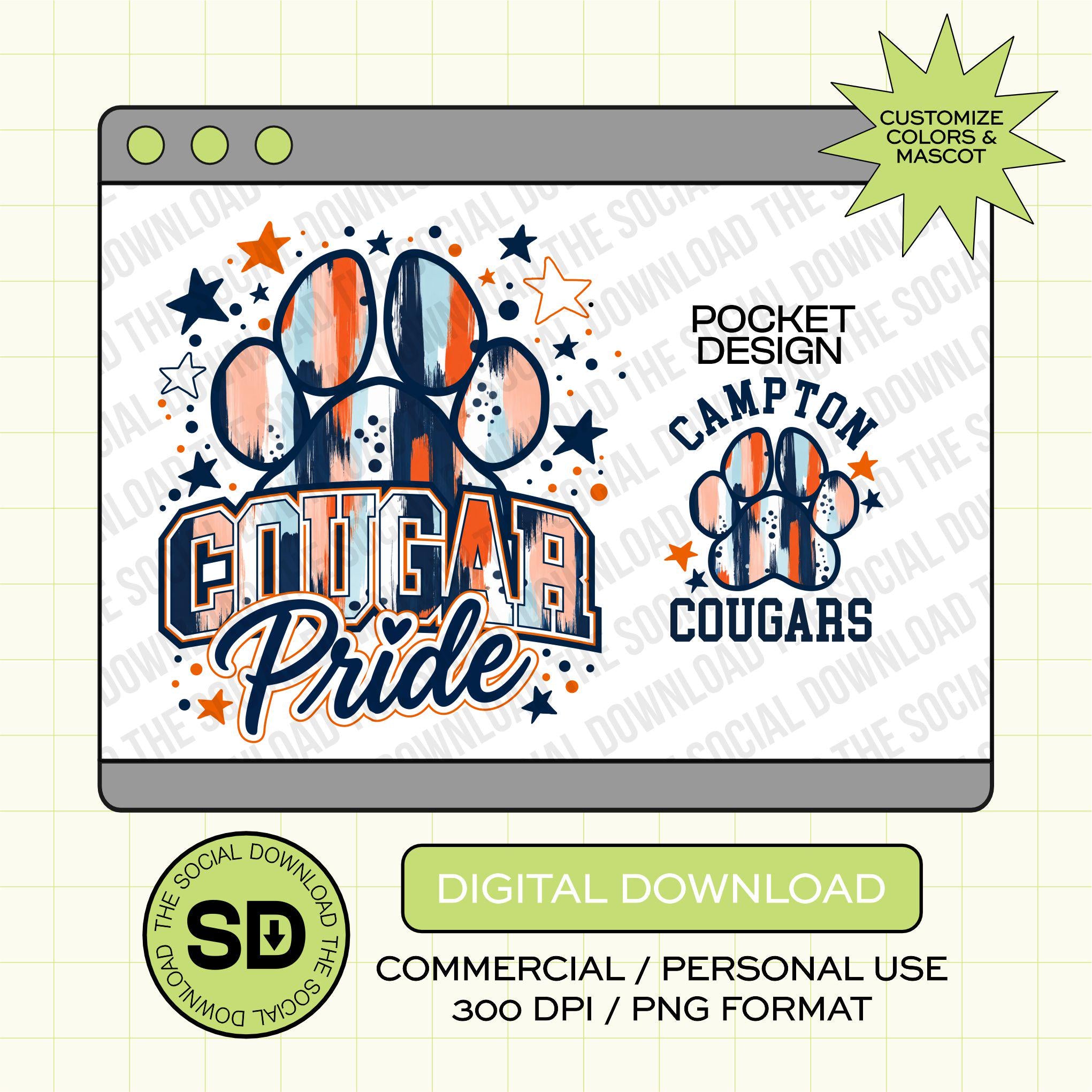 Confetti Preppy Paw Mascot Custom School Spirit PNG Download File, custom school png, spirit png, DTF, Sublimation, dtg (SW1216)