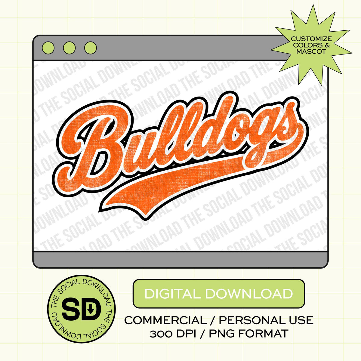 Retro Script Mascot Custom School Spirit PNG File (SW1217)