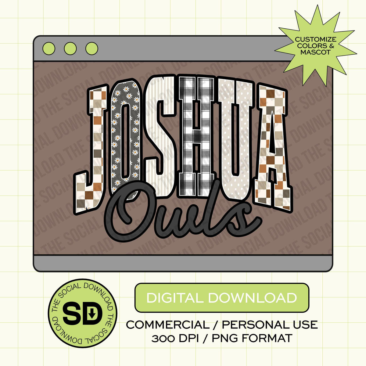 Trendy Nuetral Pattern Mascot Custom School Spirit PNG Download File, custom school png, spirit png, DTF, Sublimation (SW1230)