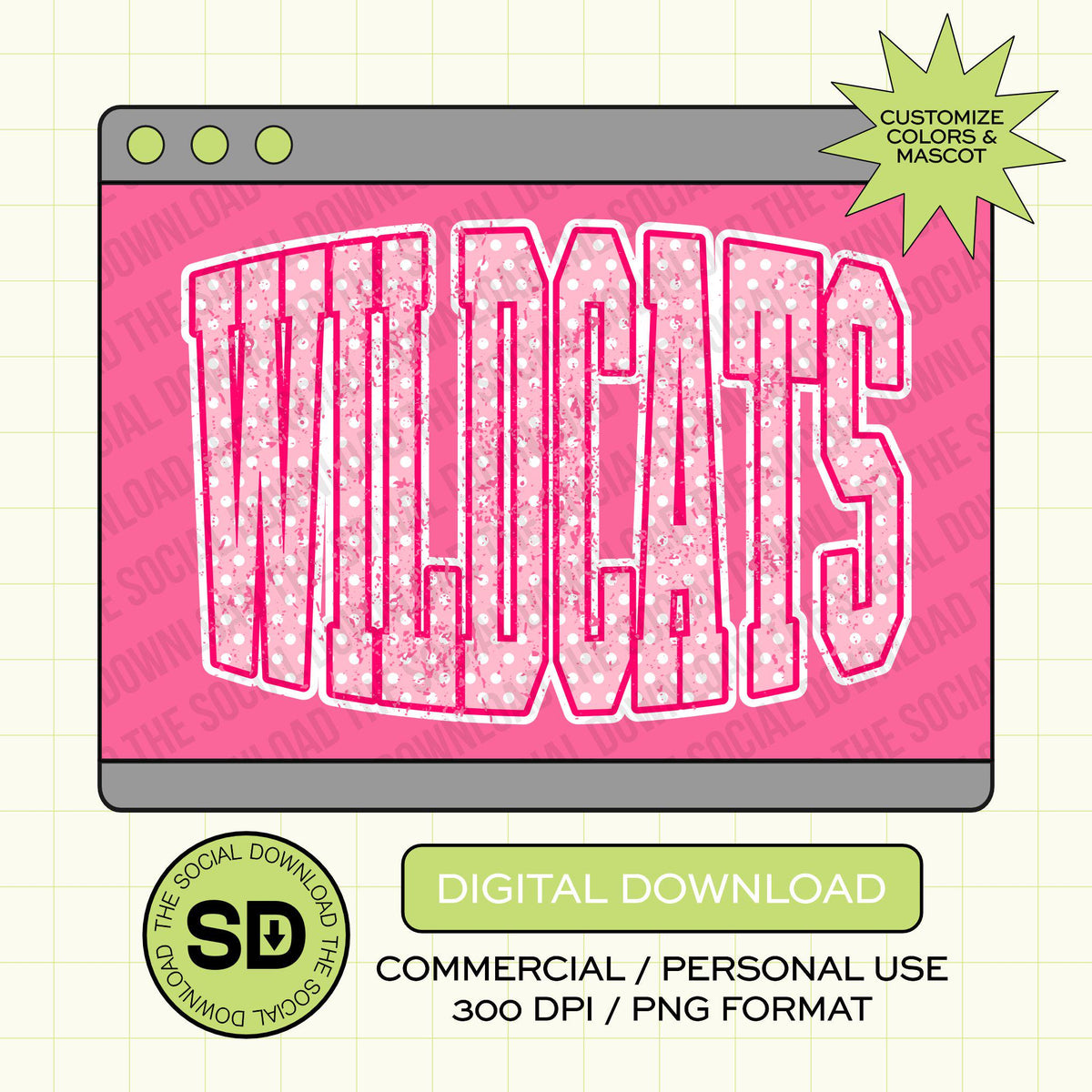 Pink Out Polka Dot Distressed Mascot Custom School Spirit PNG Download File, custom school png, spirit png, DTF,  (SW1235)