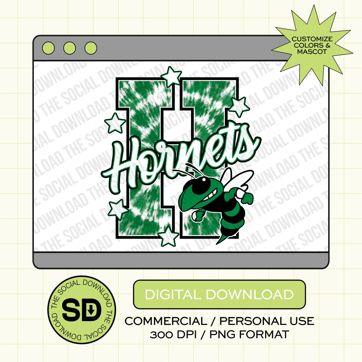 Trendy Tie Dye Pattern Letter Mascot Custom School Spirit PNG Download File, custom school png, spirit png, DTF,  (SW1232-TIEDYE)