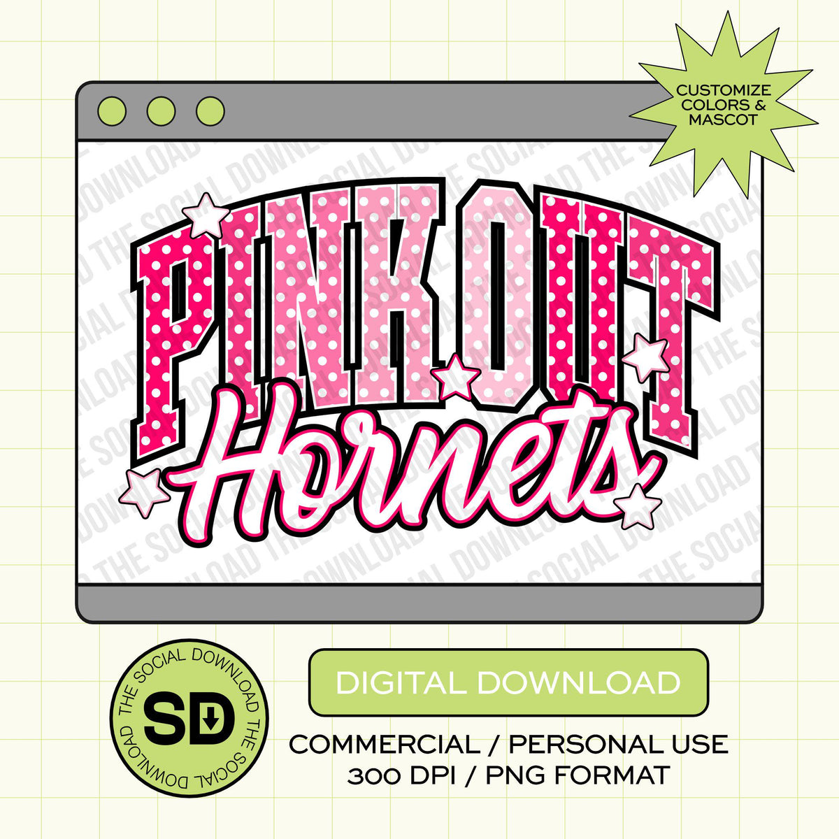 Pink Out Trendy Pattern Mascot Custom School Spirit PNG Download File, custom school png, spirit png, DTF,  (SW1234)
